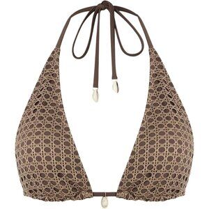 🆕Women Brown Triangle Bikini Top Fishnet Tie Back String Swimsuit Bathing Suit